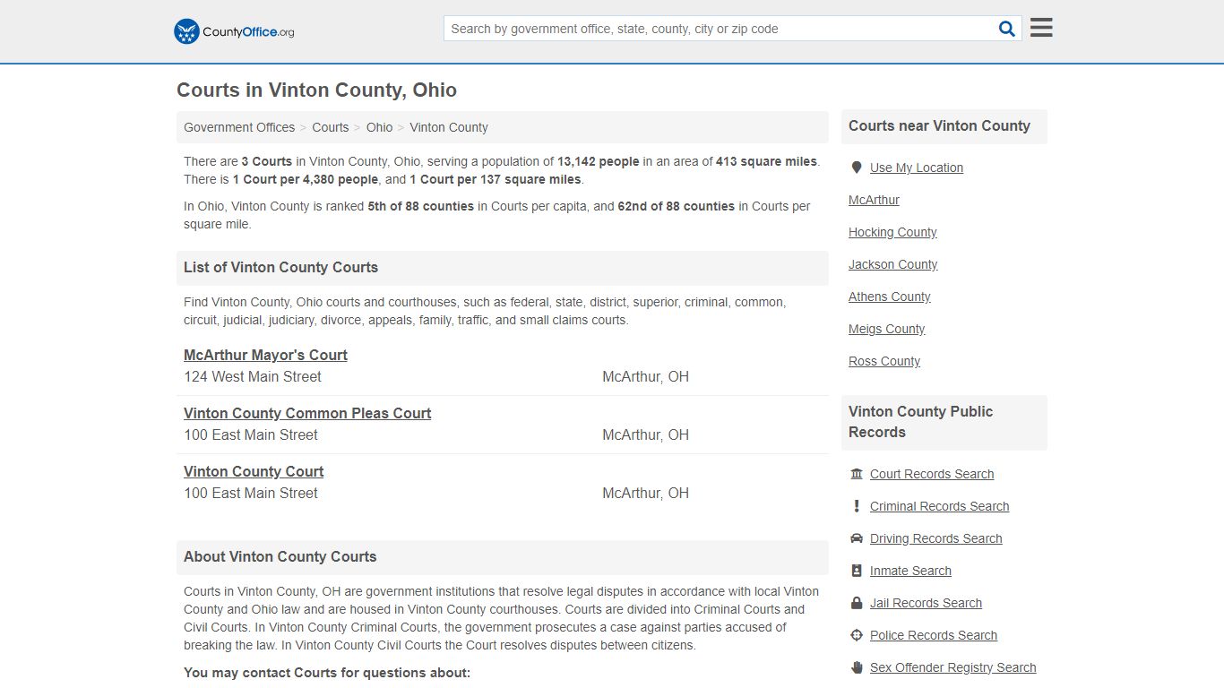 Courts - Vinton County, OH (Court Records & Calendars)